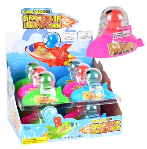 Koko's Pull-Back Spaceship Lollipop Display 12ct